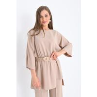 Pearl Belt Tunic Set Beige