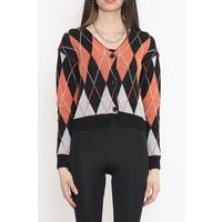 Interlocked Checkered Pattern Cardigan Black-Orange - 15160.1319.