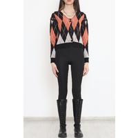 Interlocked Checkered Pattern Cardigan Black-Orange - 15160.1319.