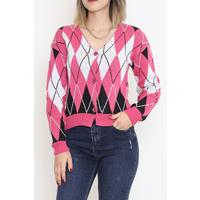 Interstitial Checkered Pattern Cardigan Fuchsia - 15160.1319.