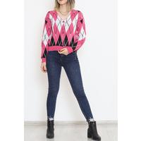 Interstitial Checkered Pattern Cardigan Fuchsia - 15160.1319.