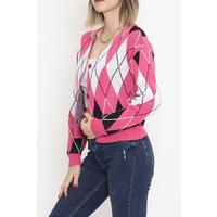 Interstitial Checkered Pattern Cardigan Fuchsia - 15160.1319.