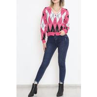 Interstitial Checkered Pattern Cardigan Fuchsia - 15160.1319.