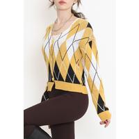 Interstitial Checkered Pattern Cardigan Mustard - 15160.1319.