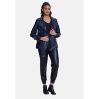 Women's Genuine Leather Belted Biker Jacket,Nappa Navy.B21-NAP-NVB