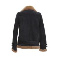 Women's Shearling Belted Biker Jacket, Anthracite Suede with Ginger Curly Wool B21-SDE-ANT-GCW