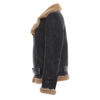 Women's Shearling Belted Biker Jacket, Anthracite Suede with Ginger Curly Wool B21-SDE-ANT-GCW