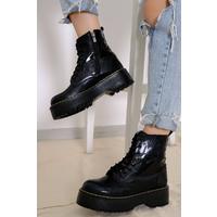 Thick Sole Boots Black Patent Leather - 10159.264.