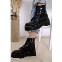 Thick Sole Boots Black Patent Leather - 10159.264.