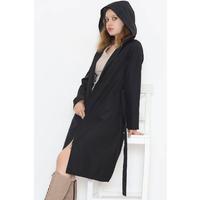 Black trench coat with leopard print and hood - 11611.683.