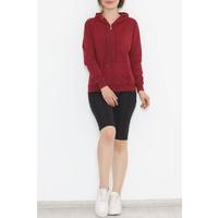 Kapşonlu Fermuarlı Sweat Bordo - 3001.275.