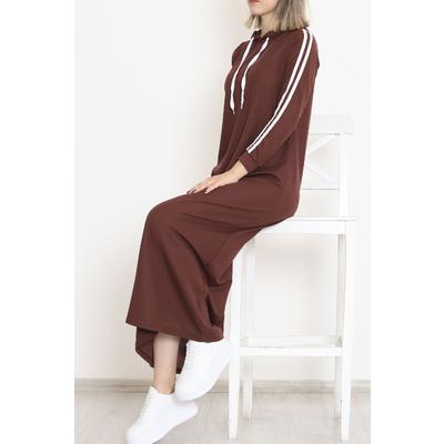 Hooded Stripe Detailed Dress Brown - 10005.1778.