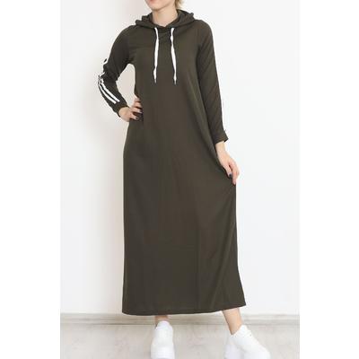 Hooded Stripe Detailed Dress Khaki - 10005.1778.