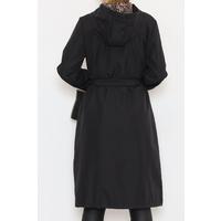 Black trench coat with leopard print and hood - 11611.683.