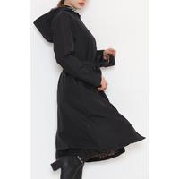 Black trench coat with leopard print and hood - 11611.683.