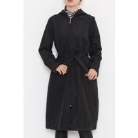 Black trench coat with leopard print and hood - 11611.683.