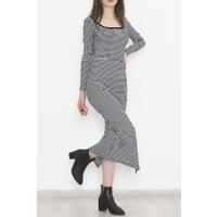 Square Neck Skirt Suit Black and White - 11667.1567.