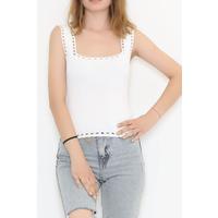 Square Neck Hole Tank Top Ecru - 924.1019.