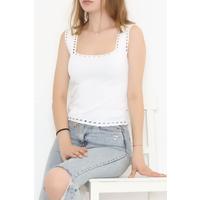 Square Neck Hole Tank Top Ecru - 924.1019.