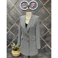 Houndstooth 6 Button Shawl Collar Jacket Black