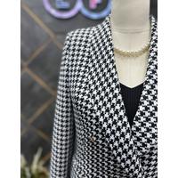 Houndstooth 6 Button Shawl Collar Jacket Black