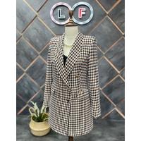 Houndstooth 6 Button Shawl Collar Jacket Cinnamon