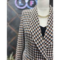 Houndstooth 6 Button Shawl Collar Jacket Cinnamon