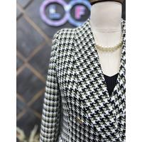 Houndstooth 6 Button Shawl Collar Jacket Khaki