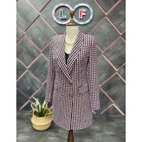 Houndstooth 6 Button Shawl Collar Jacket Fuchsia