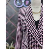 Houndstooth 6 Button Shawl Collar Jacket Fuchsia