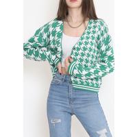 Houndstooth Crop Buttoned Cardigan Green - 15157.1319.