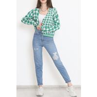 Houndstooth Crop Buttoned Cardigan Green - 15157.1319.