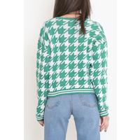 Houndstooth Crop Buttoned Cardigan Green - 15157.1319.