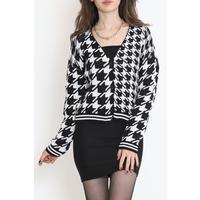 Houndstooth Crop Buttoned Cardigan Black - 15157.1319.