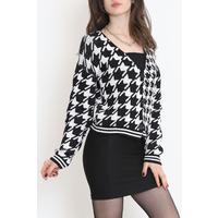 Houndstooth Crop Buttoned Cardigan Black - 15157.1319.