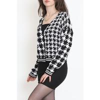 Houndstooth Crop Buttoned Cardigan Black - 15157.1319.