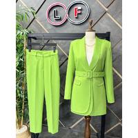 Belted Double Cap Suit Pistachio Green