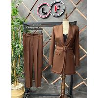 Belted Double Flap Suit Brown