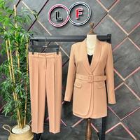 Belted Double Cap Suit Light Tan