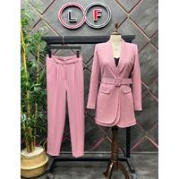 Belted Double Cover Suit Dusty Rose