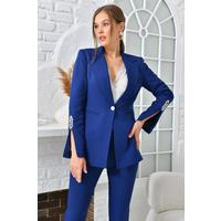 Navy Blue Suit with Sleeve Accessories and Flared Trousers
