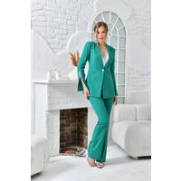 Green Suit with Sleeve Accessories and Flared Trousers