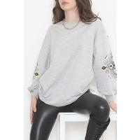 Sleeve Printed Two Thread Sweat Gray - 12437.1567.