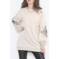 Sleeve Printed Two Thread Sweat Beige - 12437.1567.