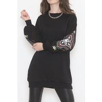 Sleeve Printed Two Thread Sweat Black - 12437.1567.