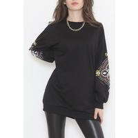 Sleeve Printed Two Thread Sweat Black - 12437.1567.