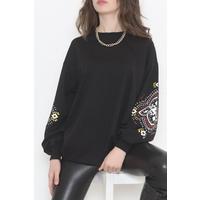 Sleeve Printed Two Thread Sweat Black - 12437.1567.