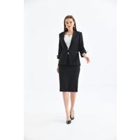 Sleeve Detailed Skirt Suit Black