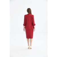 Sleeve Detailed Skirt Suit Claret Red