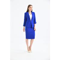 Sleeve Detailed Skirt Suit Saks Blue